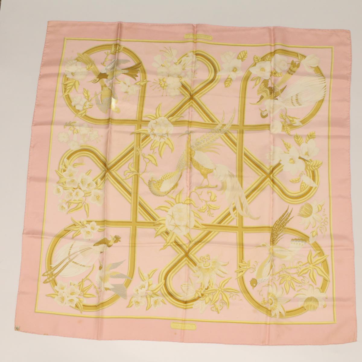 HERMES Carre 90 Scarf ""CARAIBES"" Silk Pink Auth am4617