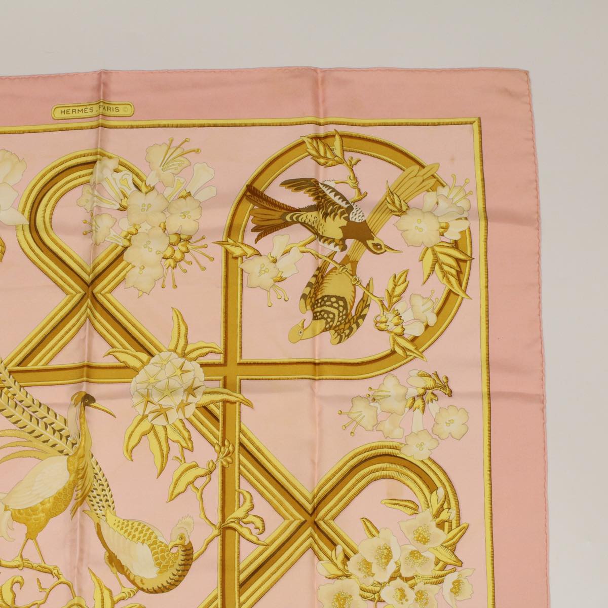 HERMES Carre 90 Scarf ""CARAIBES"" Silk Pink Auth am4617