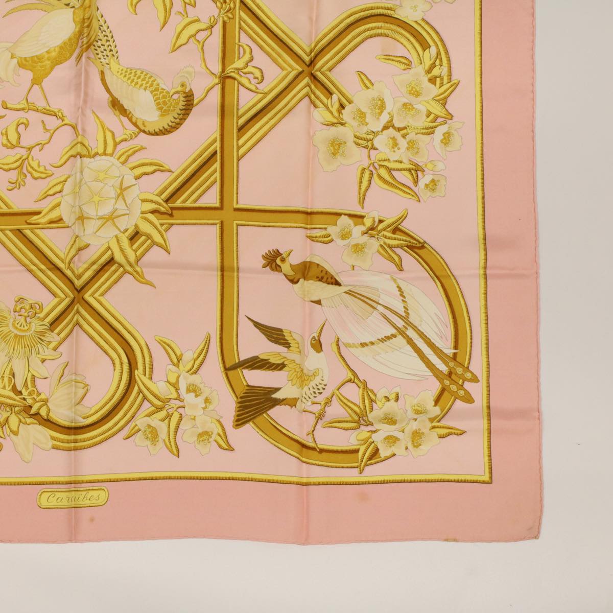 HERMES Carre 90 Scarf ""CARAIBES"" Silk Pink Auth am4617