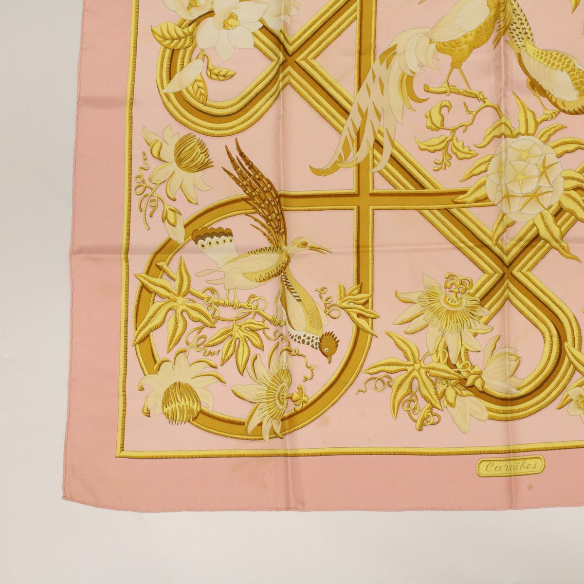 HERMES Carre 90 Scarf ""CARAIBES"" Silk Pink Auth am4617