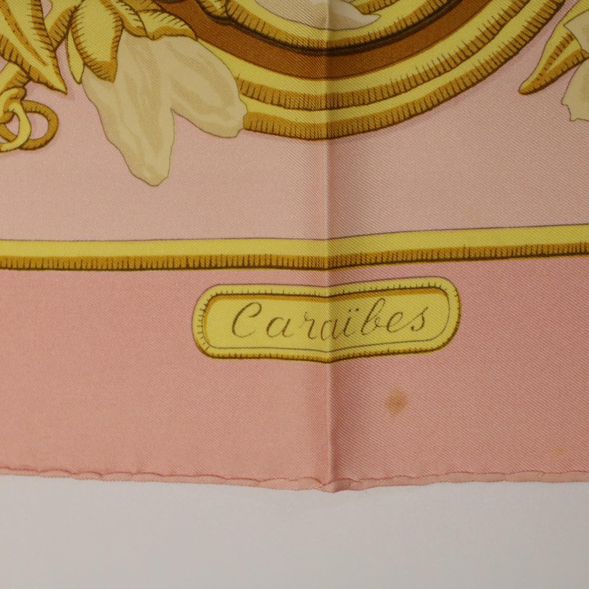 HERMES Carre 90 Scarf ""CARAIBES"" Silk Pink Auth am4617