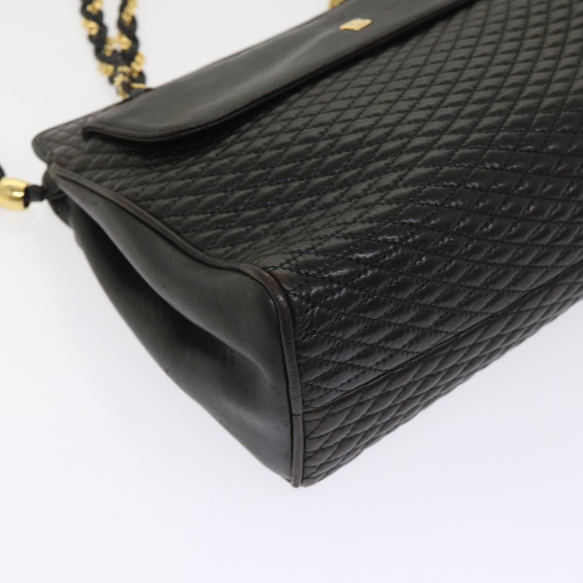 BALLY Chain Shoulder Bag Lamb Skin Black Auth am4623