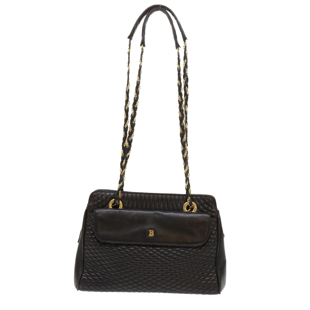 BALLY Chain Shoulder Bag Lamb Skin Black Auth am4623