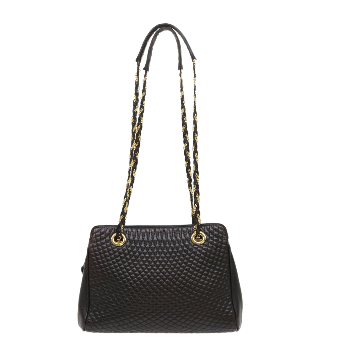 BALLY Chain Shoulder Bag Lamb Skin Black Auth am4623