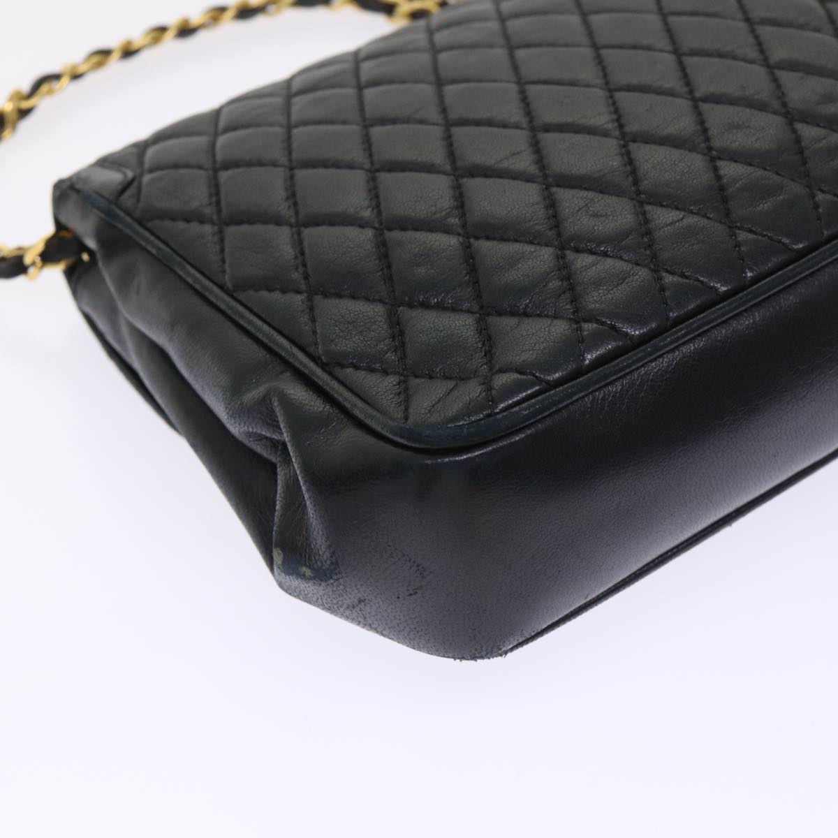 BALLY Chain Quilted Shoulder Bag Leather Black Auth am4635