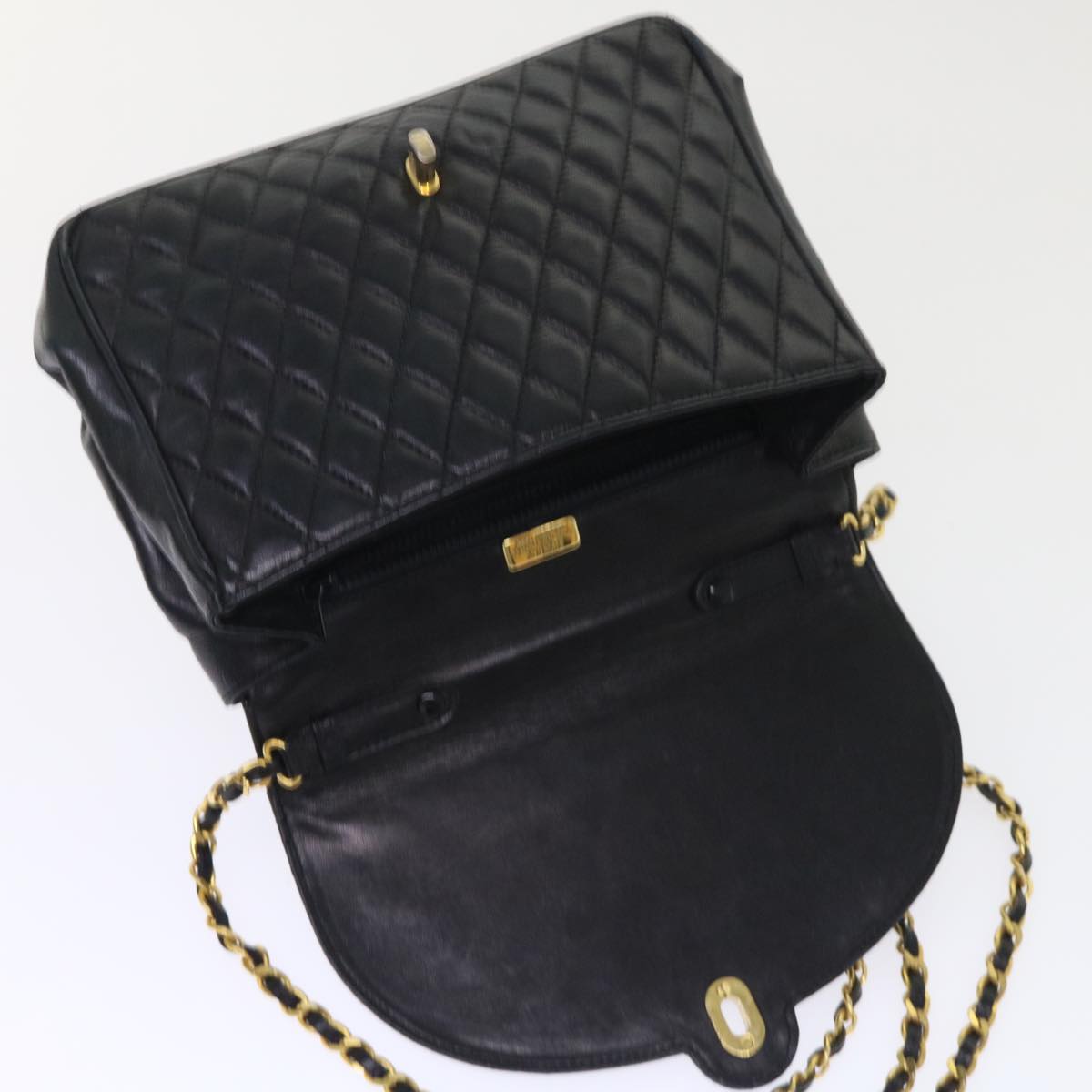 BALLY Chain Quilted Shoulder Bag Leather Black Auth am4635