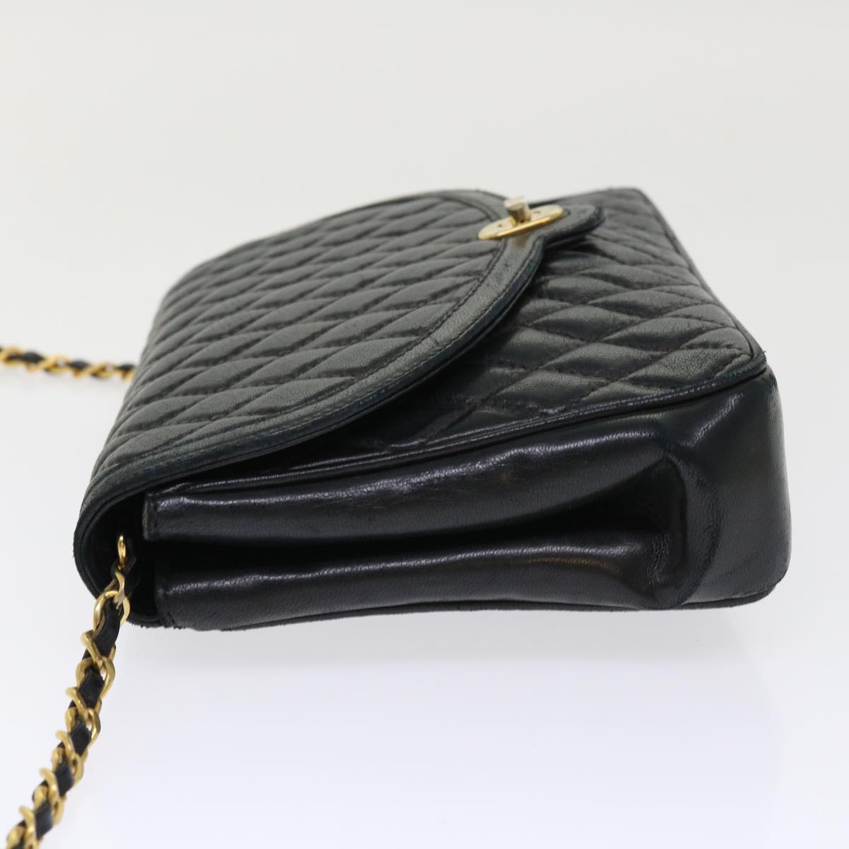 BALLY Chain Quilted Shoulder Bag Leather Black Auth am4635