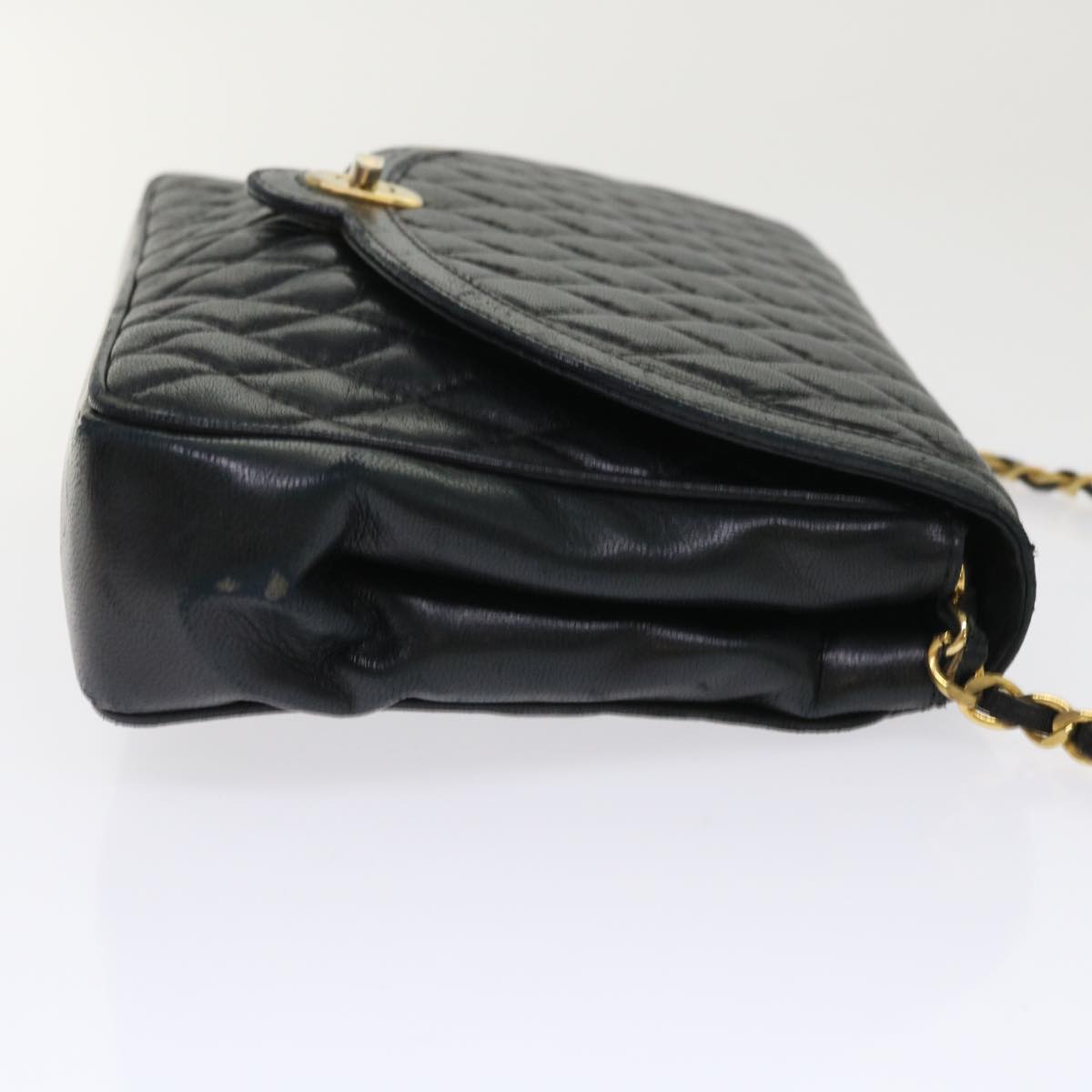 BALLY Chain Quilted Shoulder Bag Leather Black Auth am4635