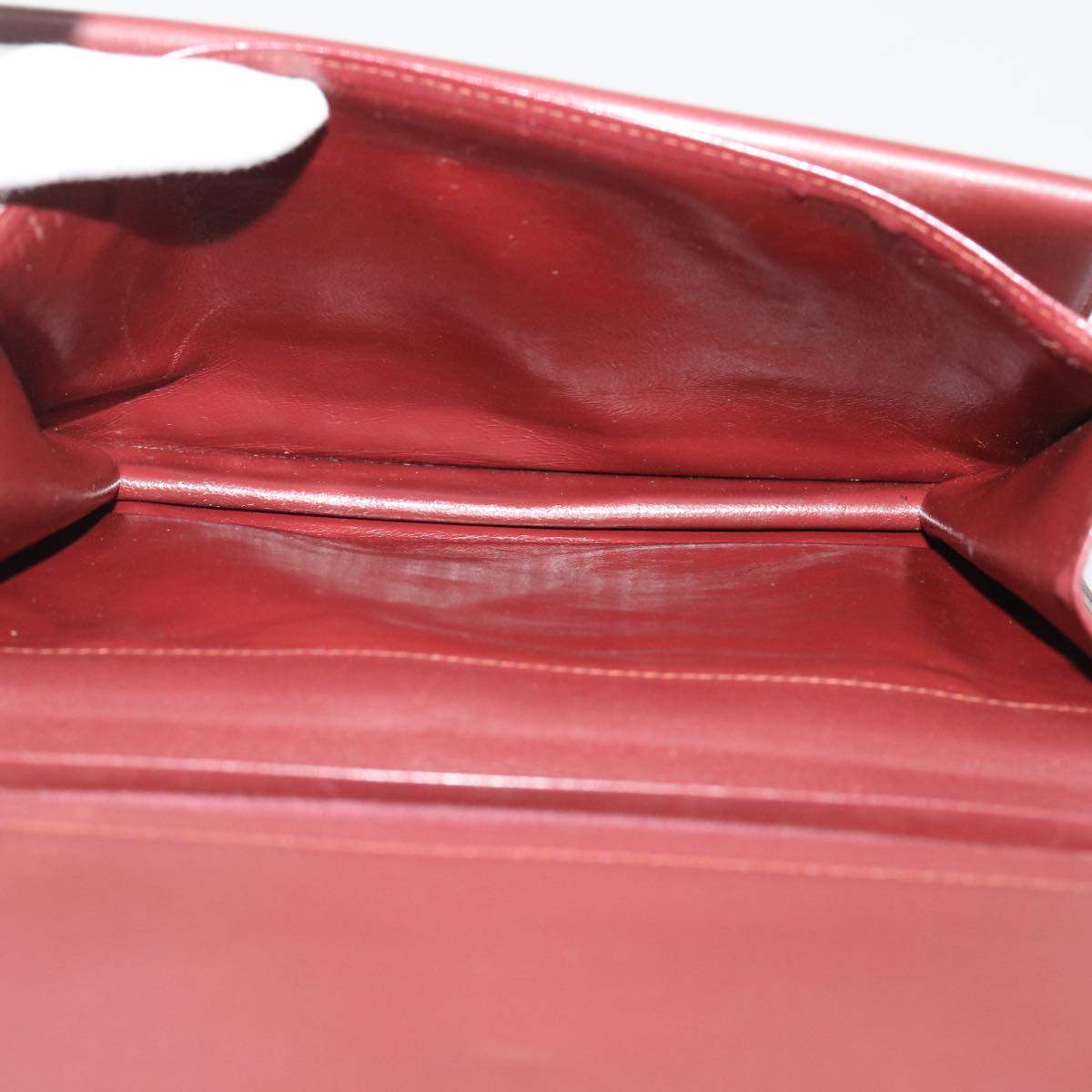 CARTIER Clutch Bag Leather Wine Red Auth am4649