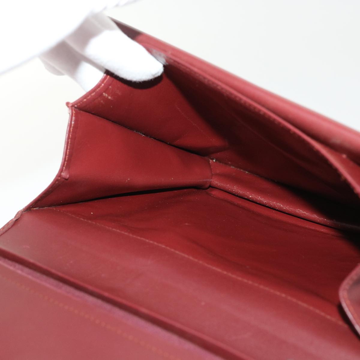 CARTIER Clutch Bag Leather Wine Red Auth am4649