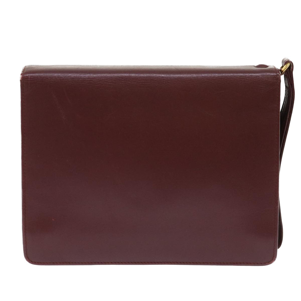 CARTIER Clutch Bag Leather Wine Red Auth am4649