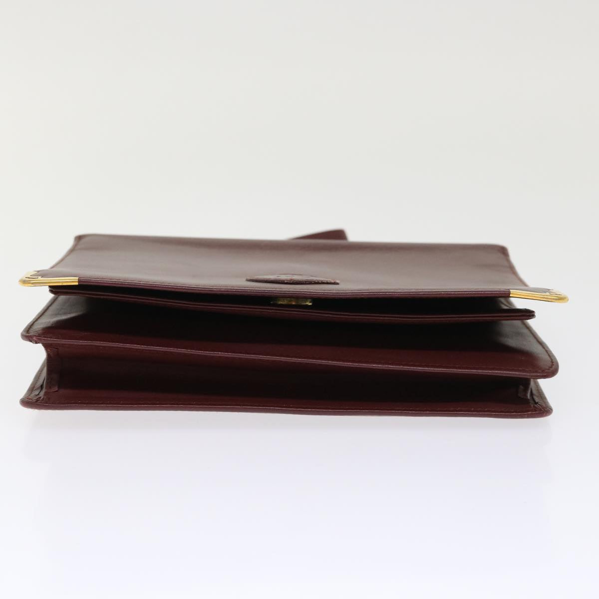 CARTIER Clutch Bag Leather Wine Red Auth am4649