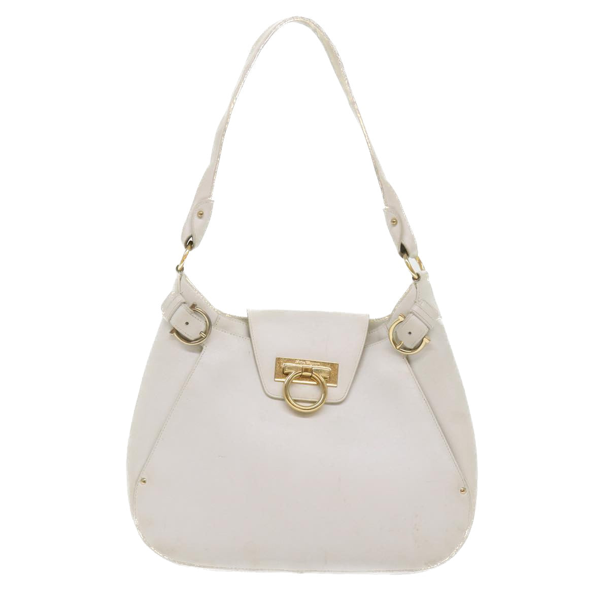 Salvatore Ferragamo Gancini Shoulder Bag Leather White AU-21/4407 Auth am4652