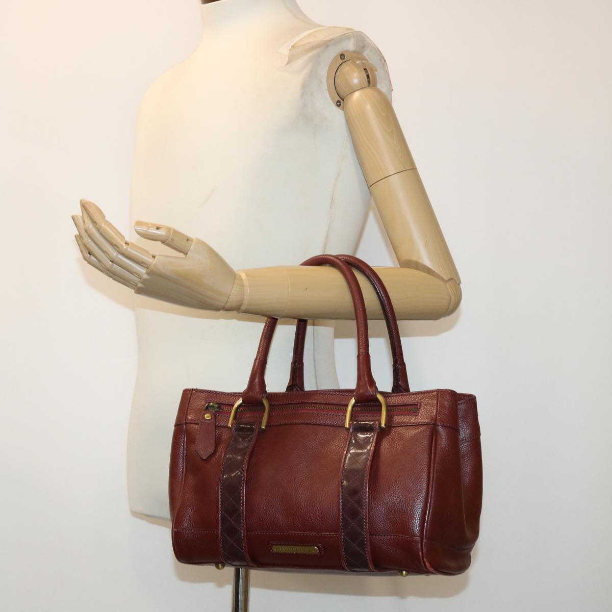 BURBERRY Hand Bag Leather Red Auth am4670