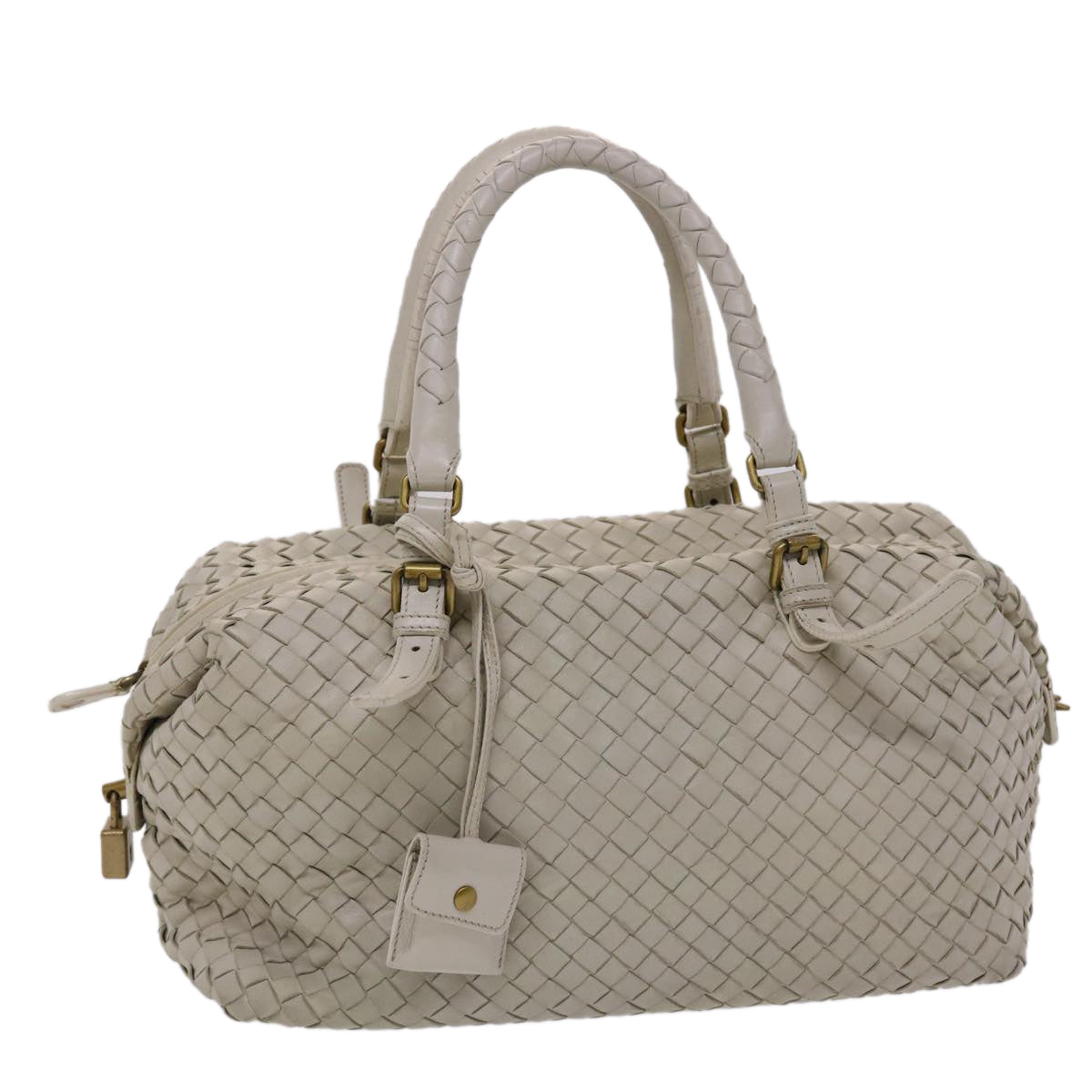 BOTTEGA VENETA INTRECCIATO Hand Bag Leather White Auth am4671