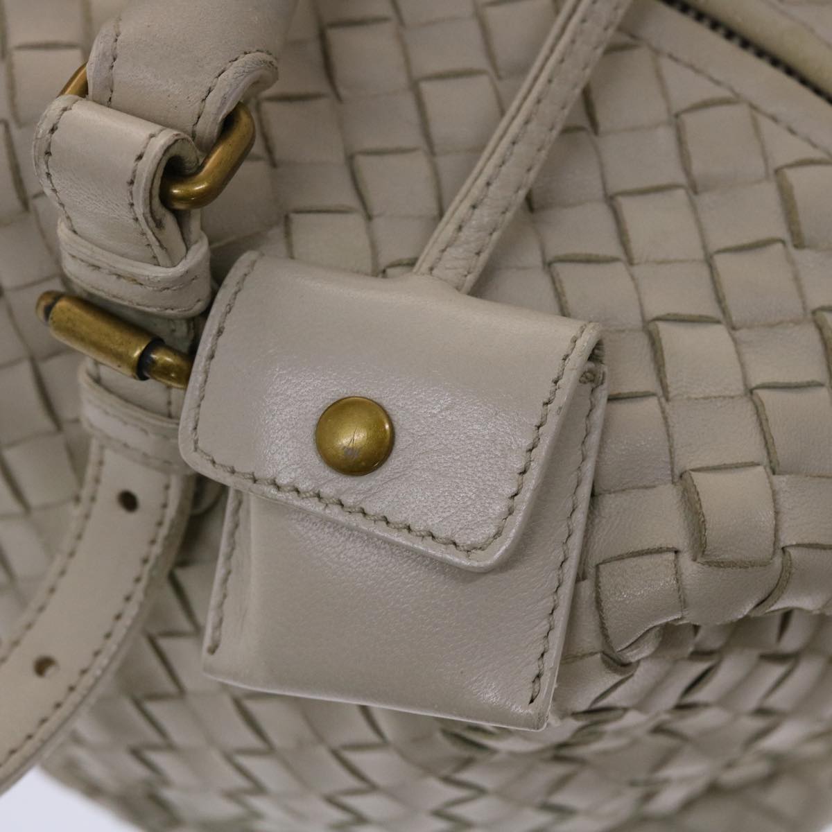 BOTTEGA VENETA INTRECCIATO Hand Bag Leather White Auth am4671