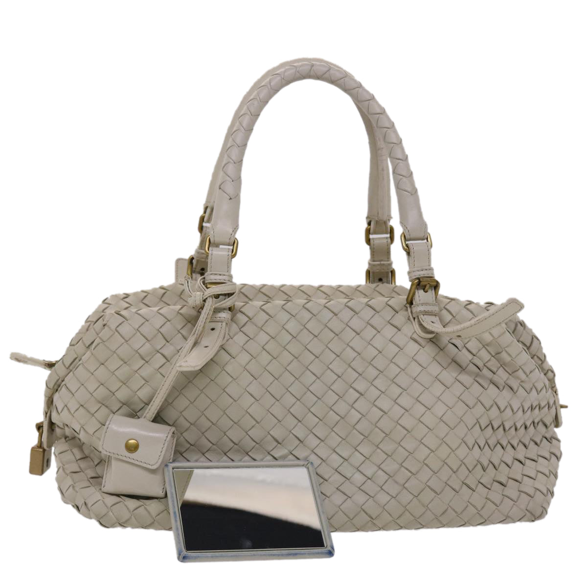 BOTTEGA VENETA INTRECCIATO Hand Bag Leather White Auth am4671