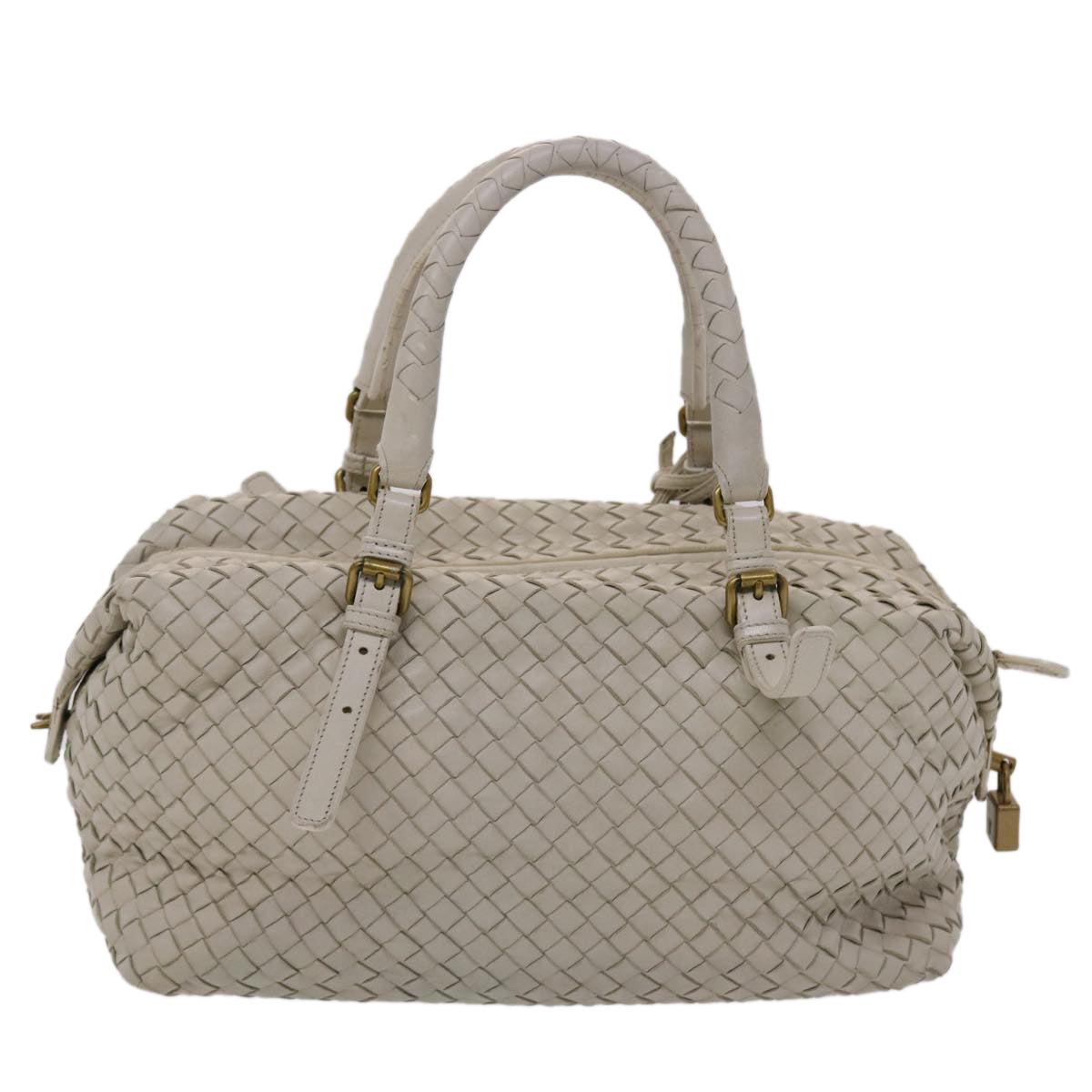 BOTTEGA VENETA INTRECCIATO Hand Bag Leather White Auth am4671