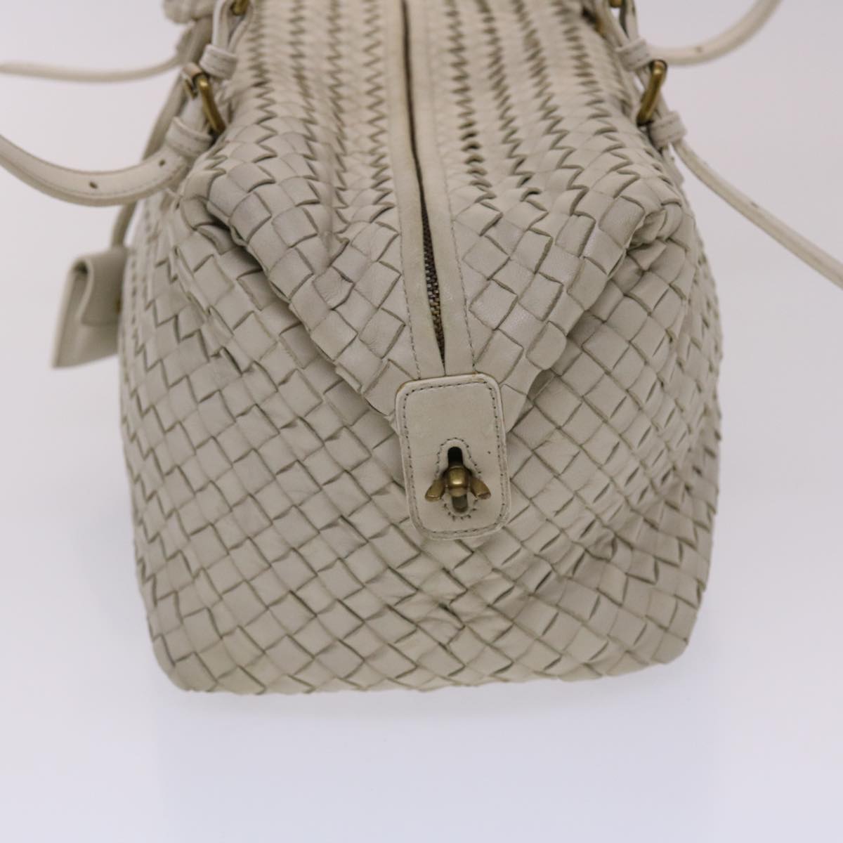 BOTTEGA VENETA INTRECCIATO Hand Bag Leather White Auth am4671