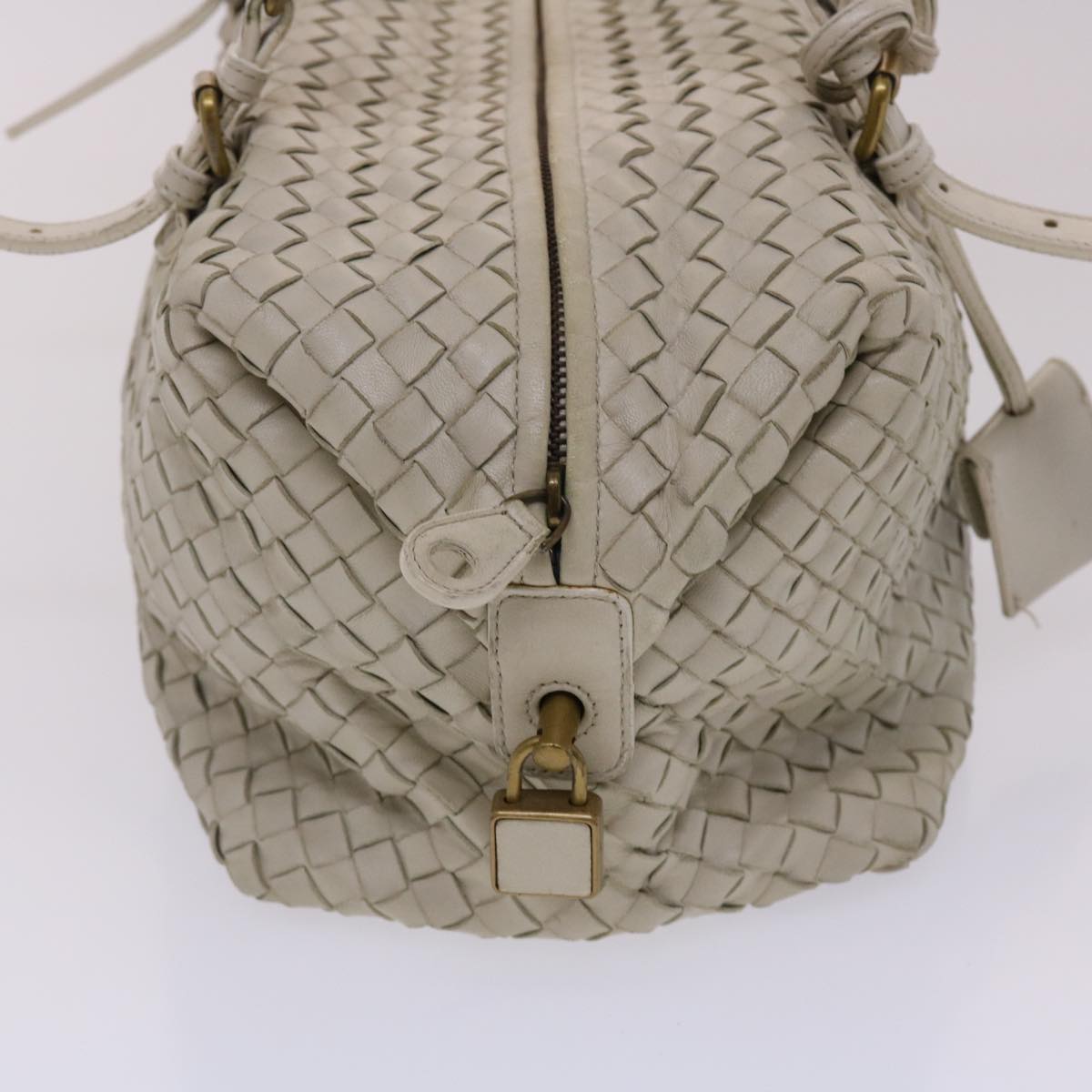 BOTTEGA VENETA INTRECCIATO Hand Bag Leather White Auth am4671