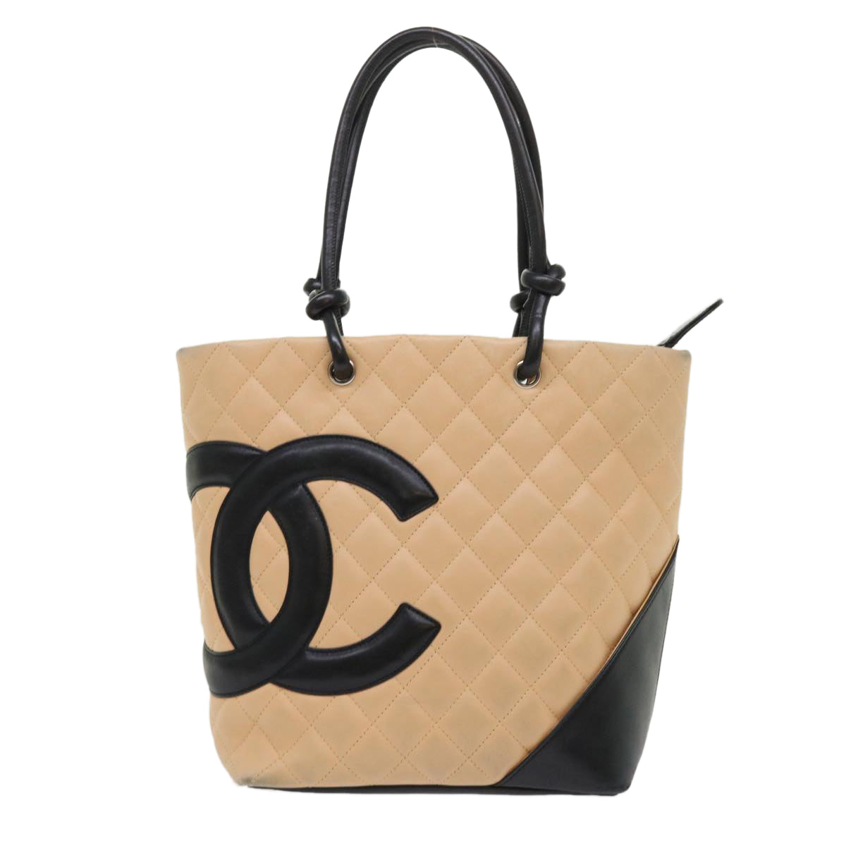 CHANEL Cambon Line Tote Bag Leather Beige CC Auth am4685