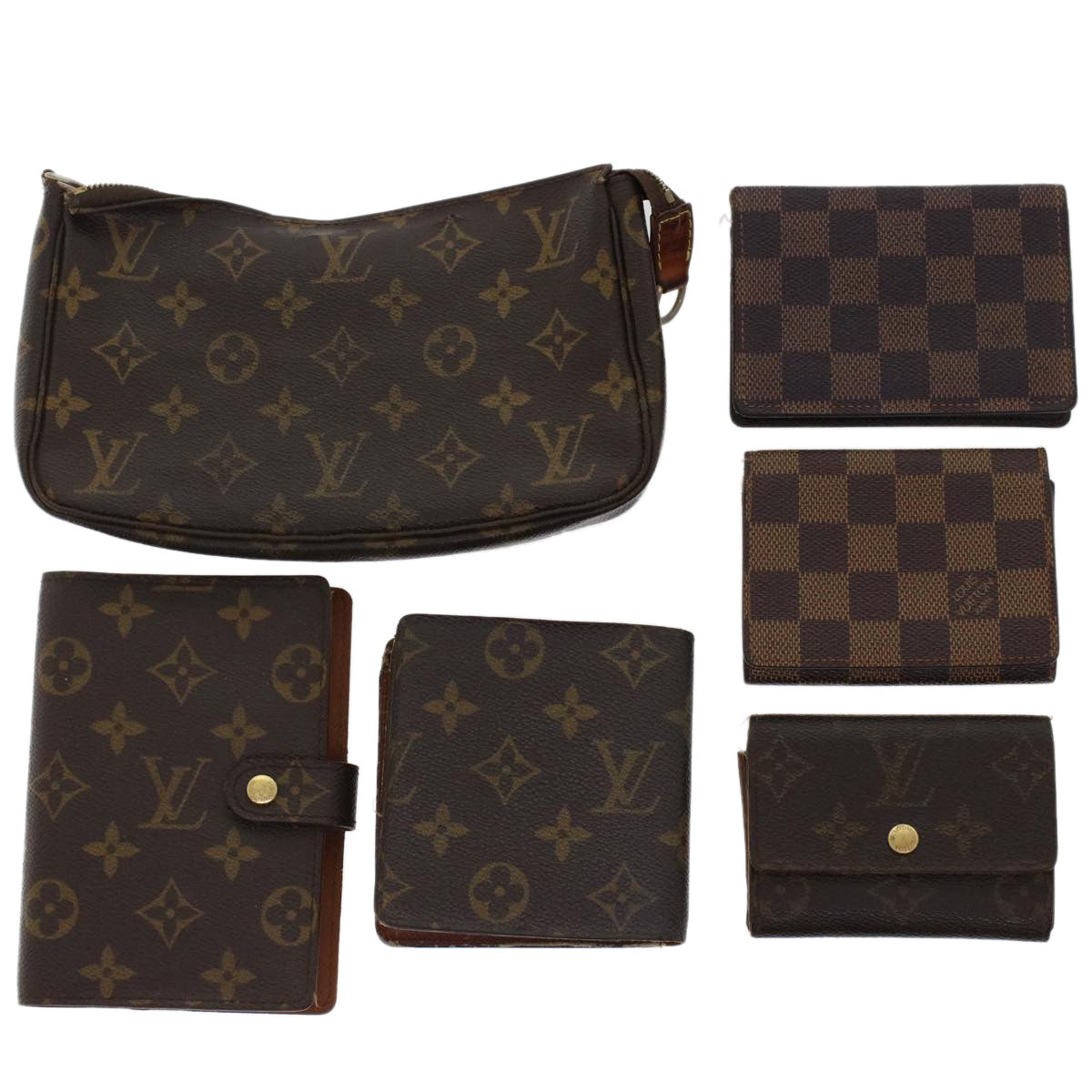 LOUIS VUITTON Monogram Damier Ebene Pouch Wallet 6Set LV Auth am4694