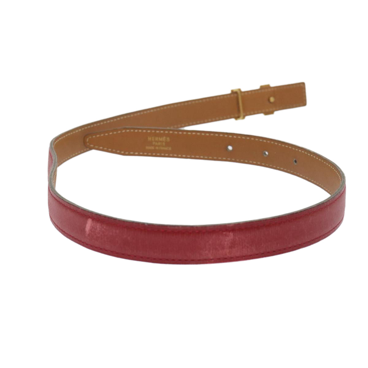 HERMES Belt Leather 29.1"" Red Auth am4718