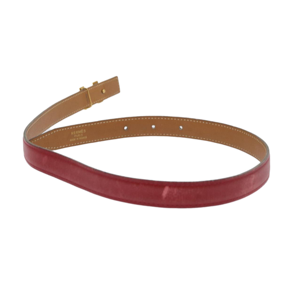 HERMES Belt Leather 29.1"" Red Auth am4718