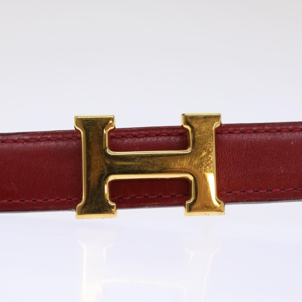 HERMES Belt Leather 29.1"" Red Auth am4718