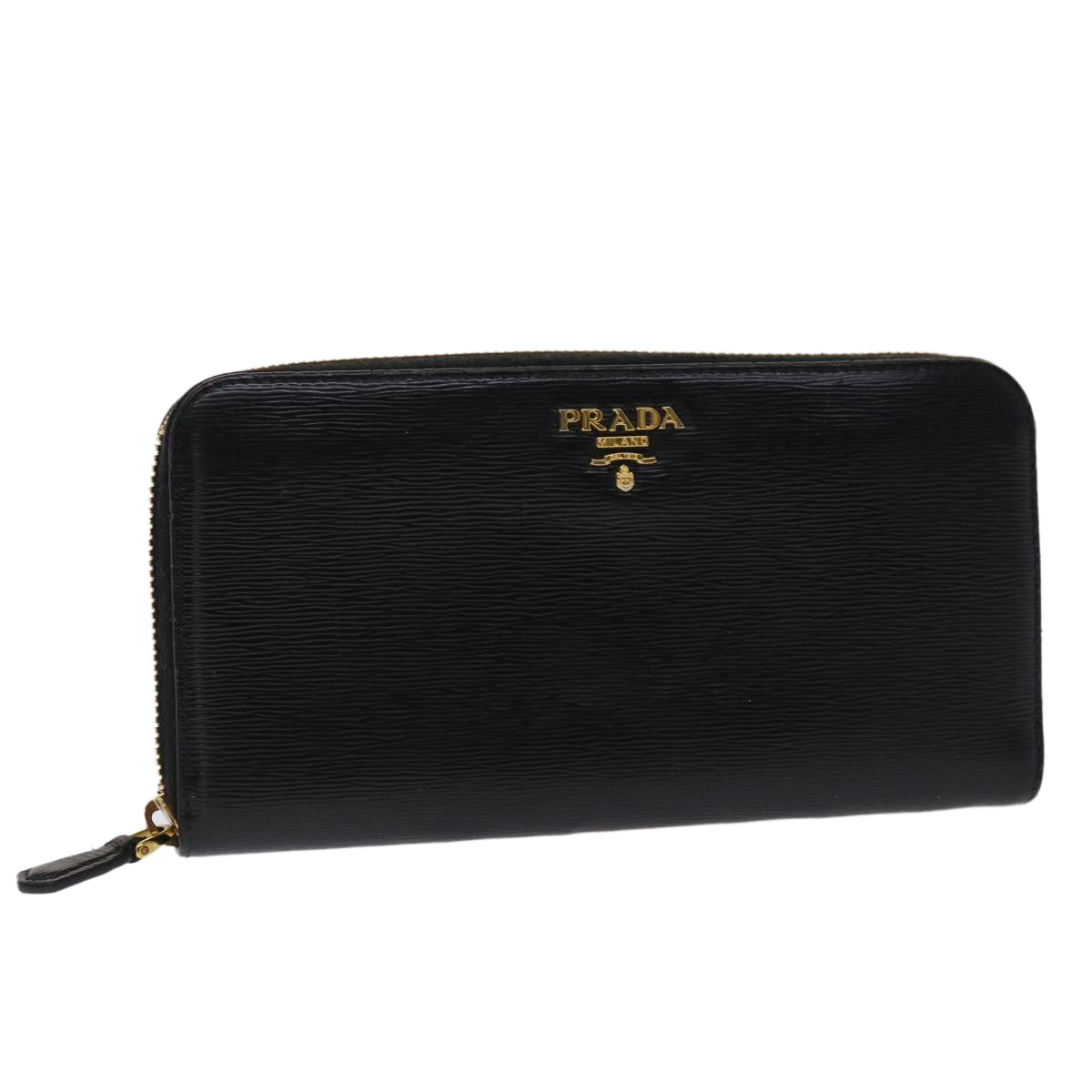 PRADA Wallet Leather Black Auth am4736