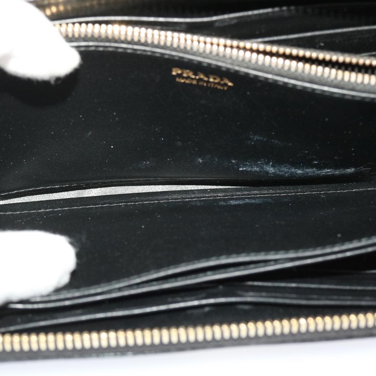 PRADA Wallet Leather Black Auth am4736