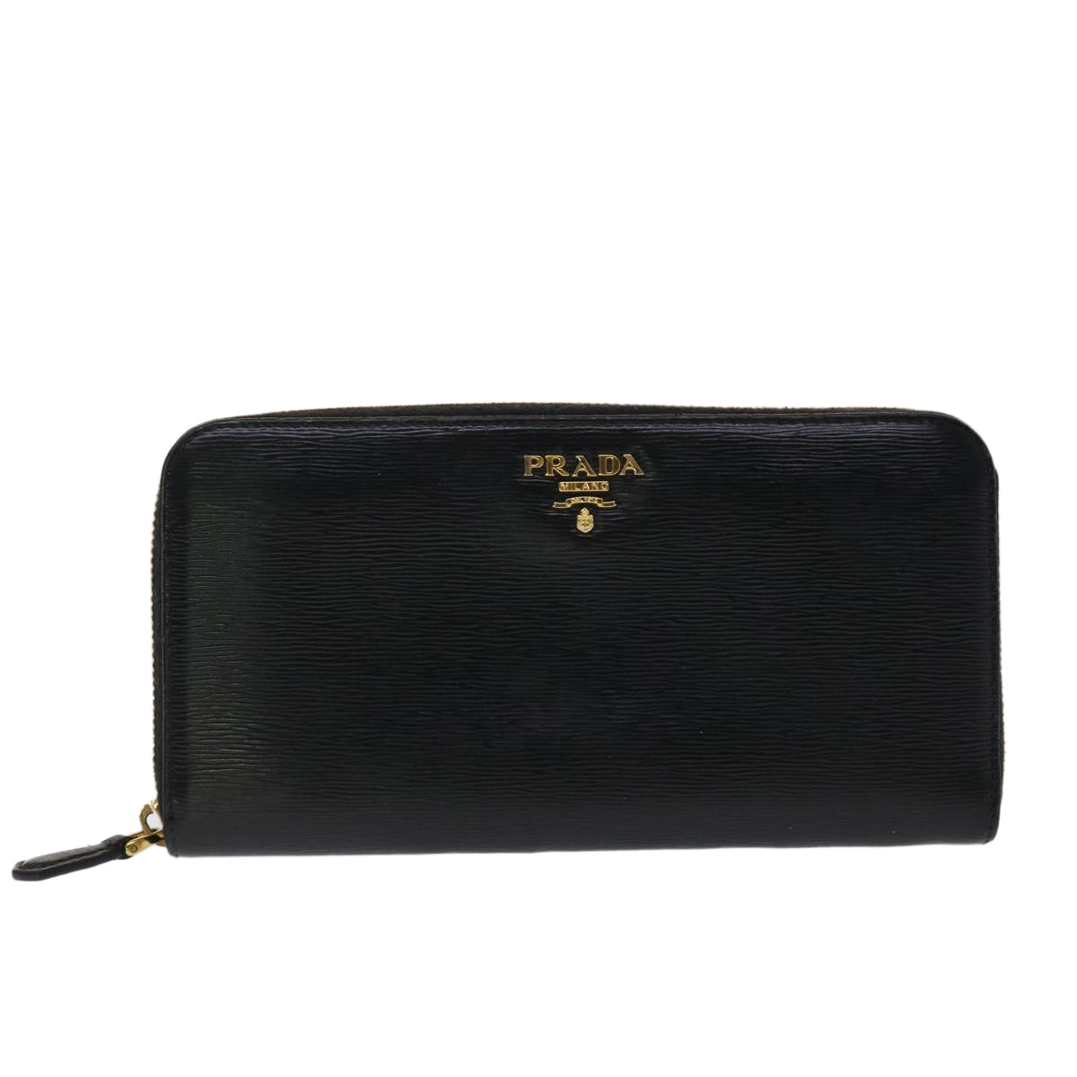 PRADA Wallet Leather Black Auth am4736