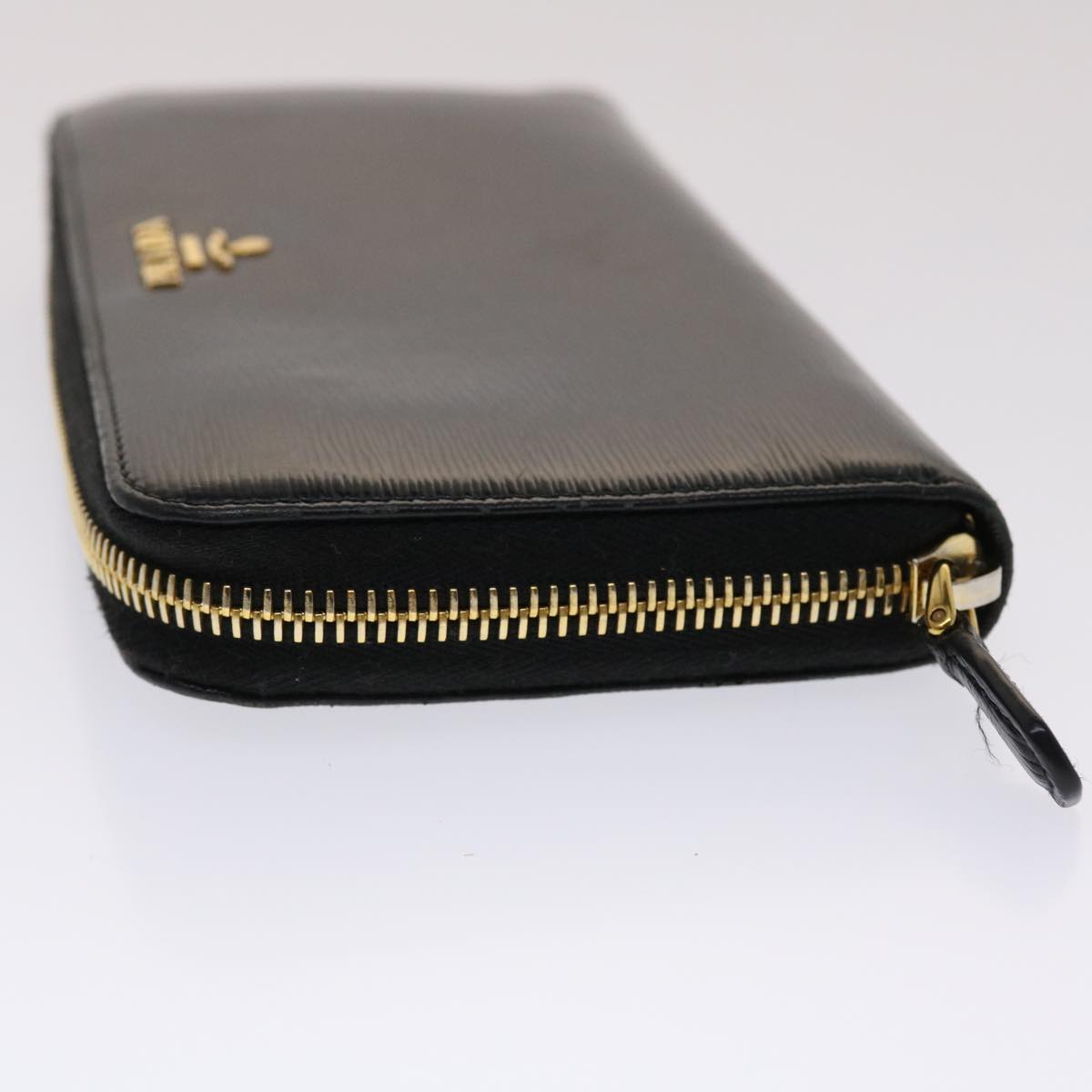 PRADA Wallet Leather Black Auth am4736