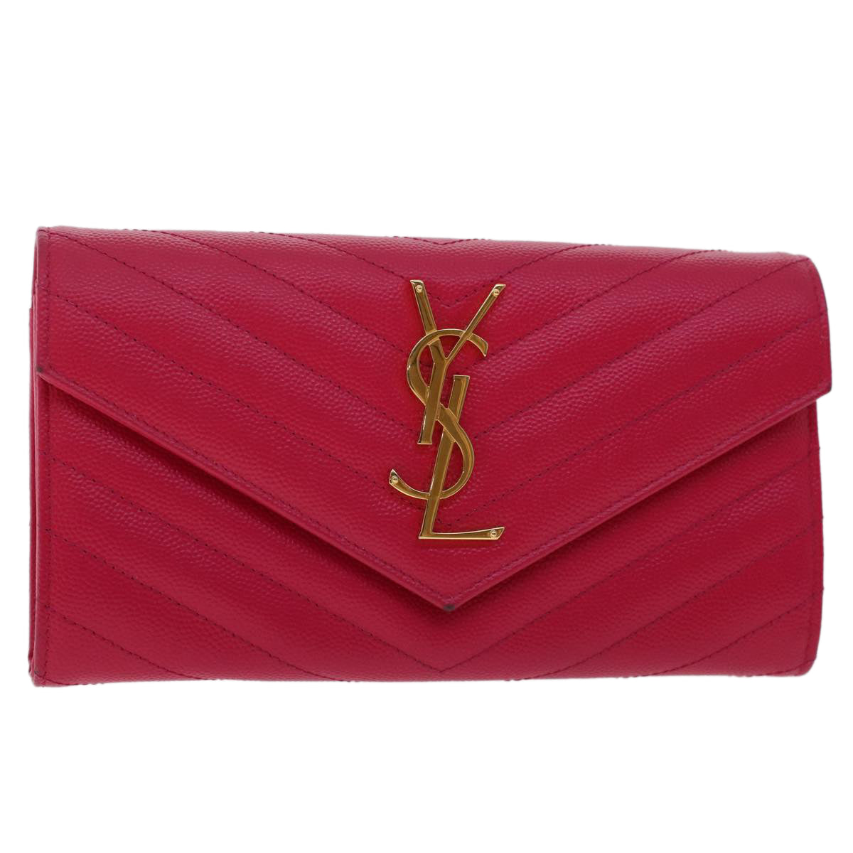 SAINT LAURENT V Stitch Wallet Leather Pink CFP372264 Auth am4748