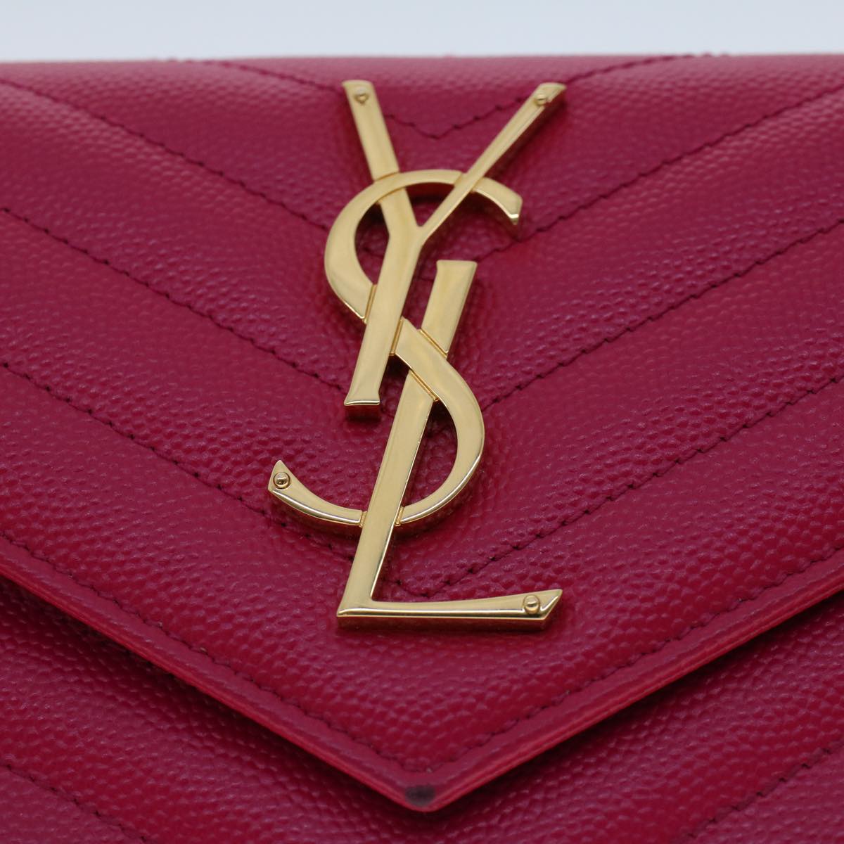 SAINT LAURENT V Stitch Wallet Leather Pink CFP372264 Auth am4748