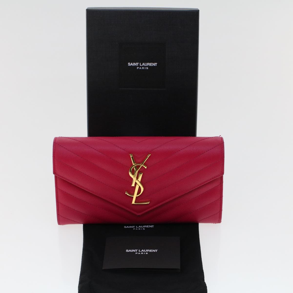 SAINT LAURENT V Stitch Wallet Leather Pink CFP372264 Auth am4748