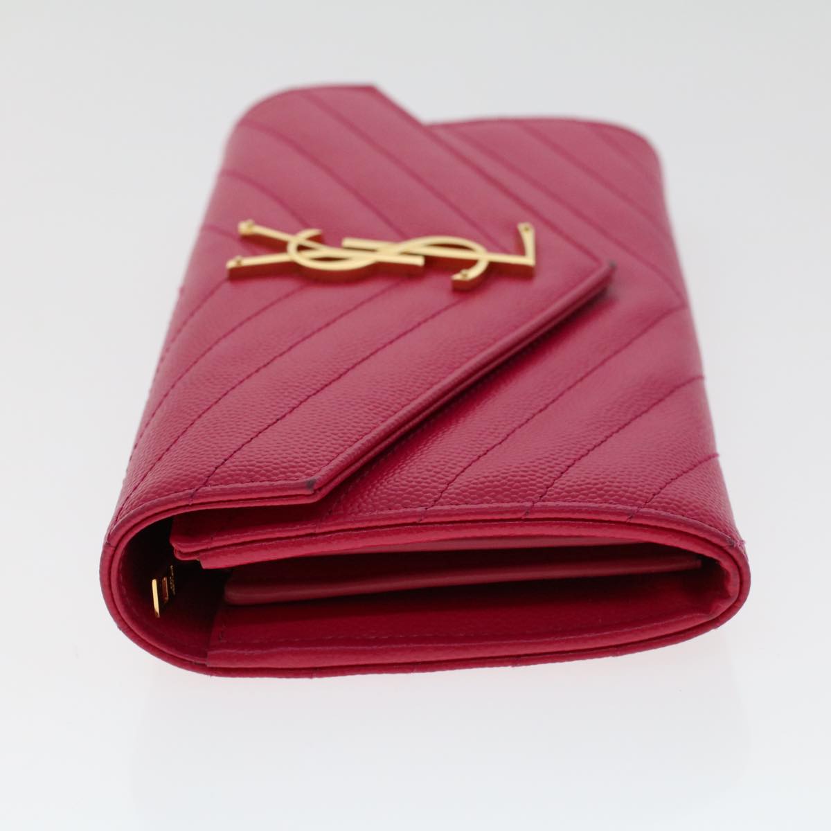 SAINT LAURENT V Stitch Wallet Leather Pink CFP372264 Auth am4748