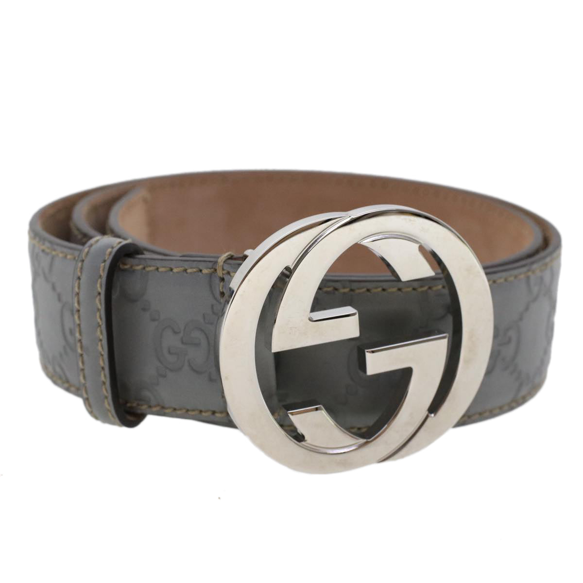 GUCCI GG Canvas interlocking Guccissima Belt 37.4"" Gray 114984 Auth am4766