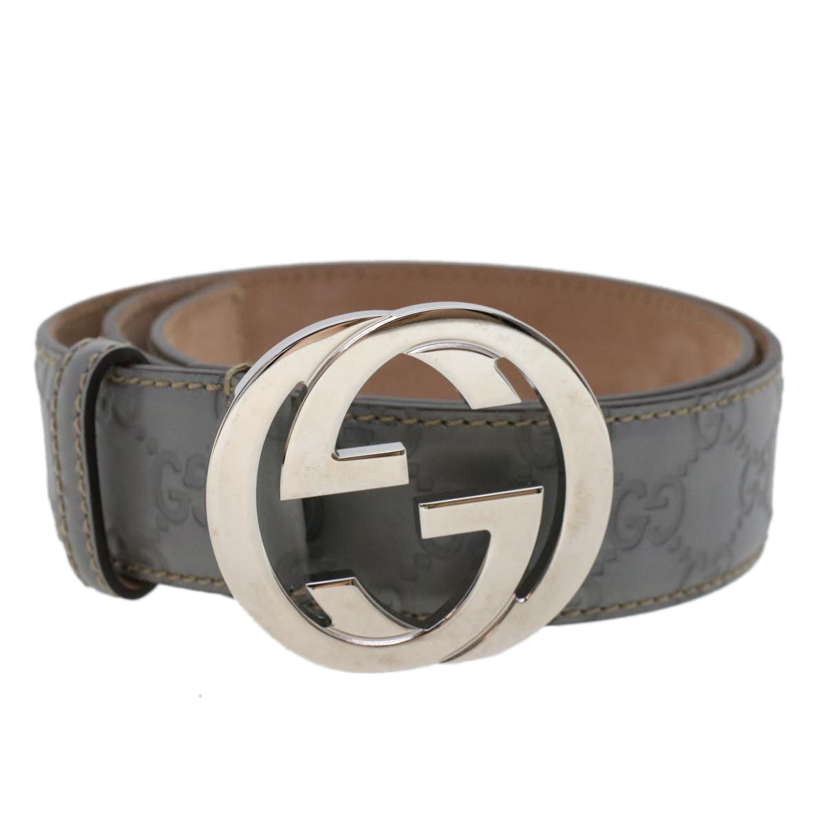 GUCCI GG Canvas interlocking Guccissima Belt 37.4"" Gray 114984 Auth am4766