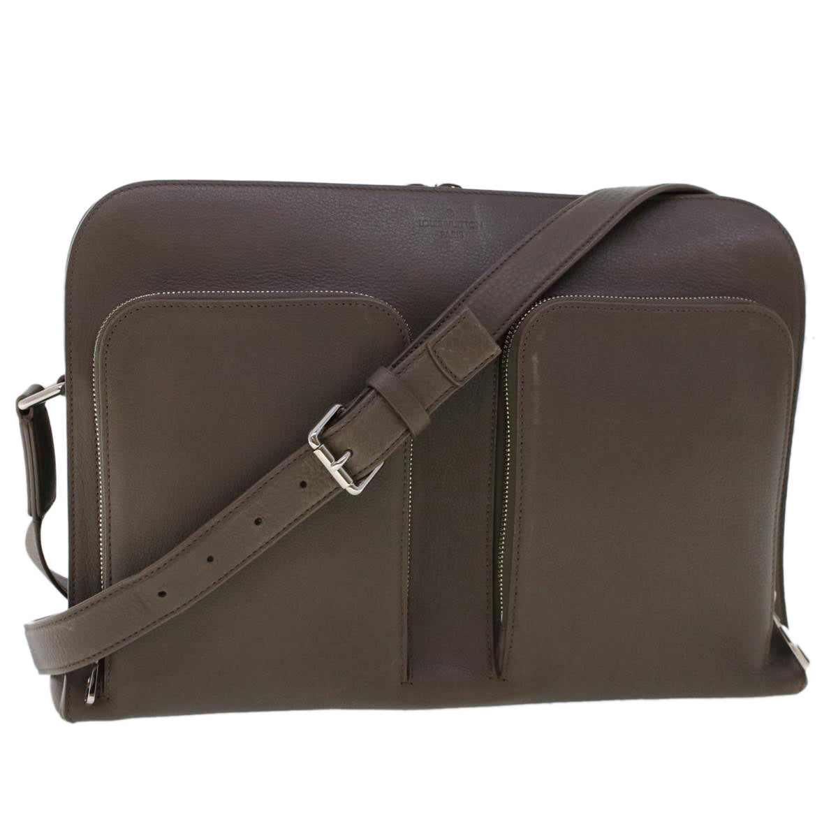 LOUIS VUITTON Naxos Shoulder Bag Leather Gray LV Auth am4782