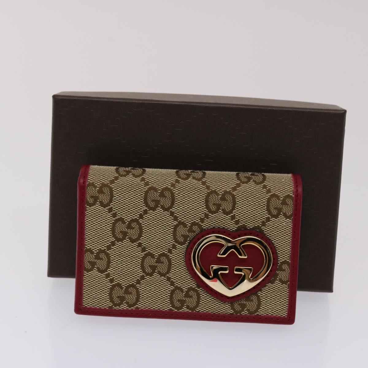 GUCCI GG Canvas Card Case Beige 245730 Auth am4813