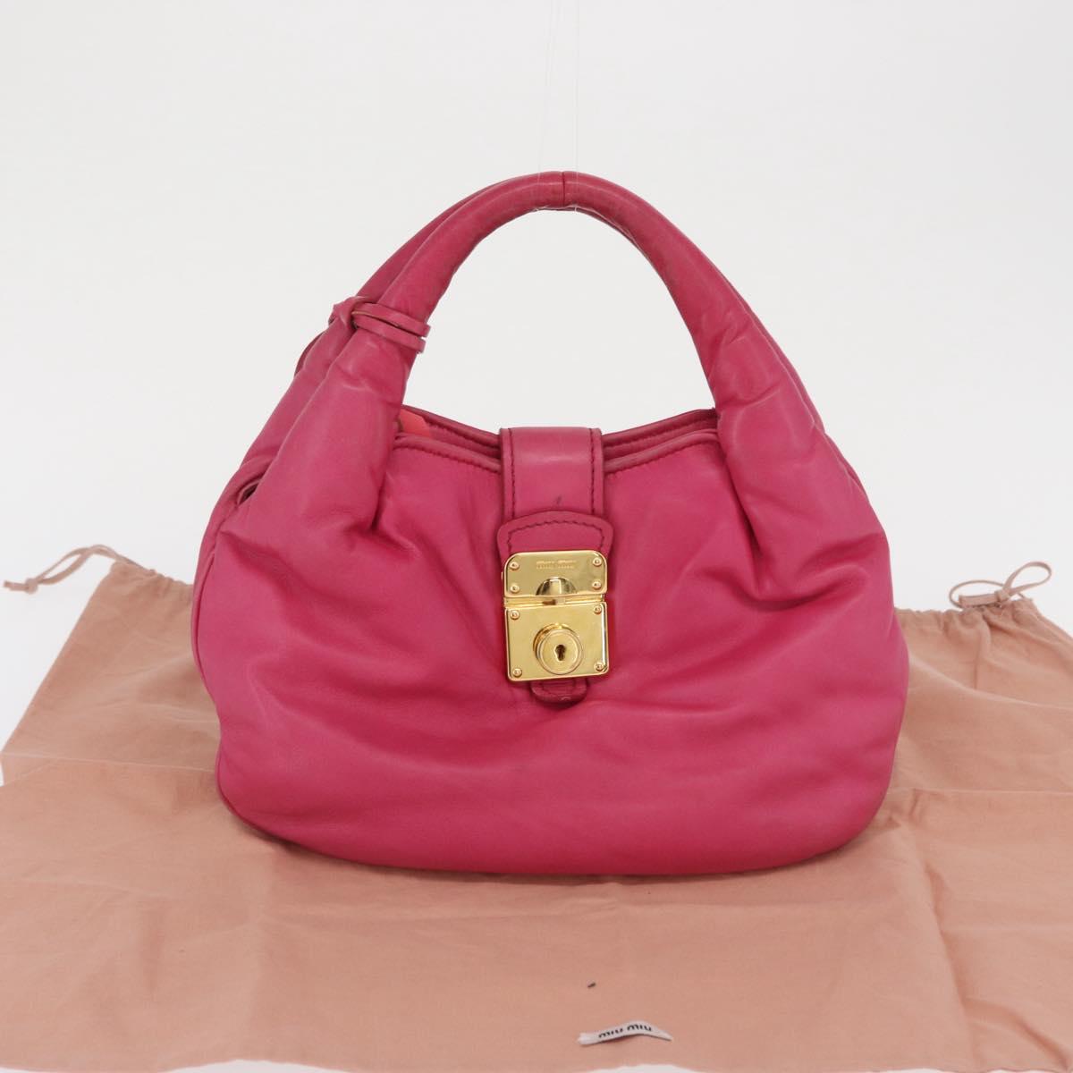 Miu Miu Hand Bag Leather Pink Gold Auth am4820