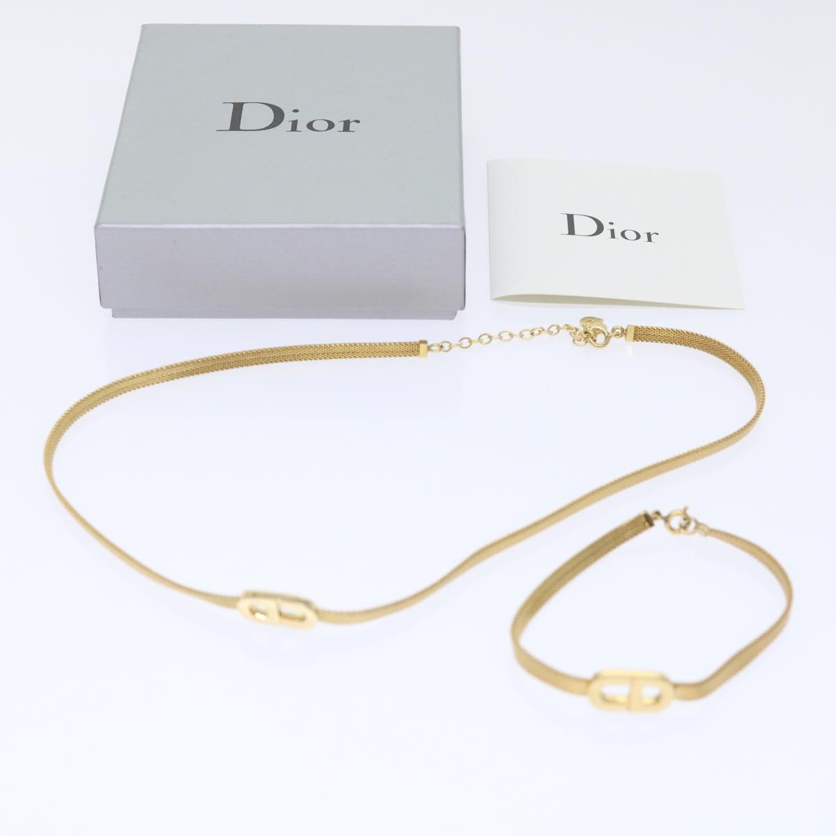 Christian Dior Bracelet Necklace 2Set Gold Tone Auth am4858