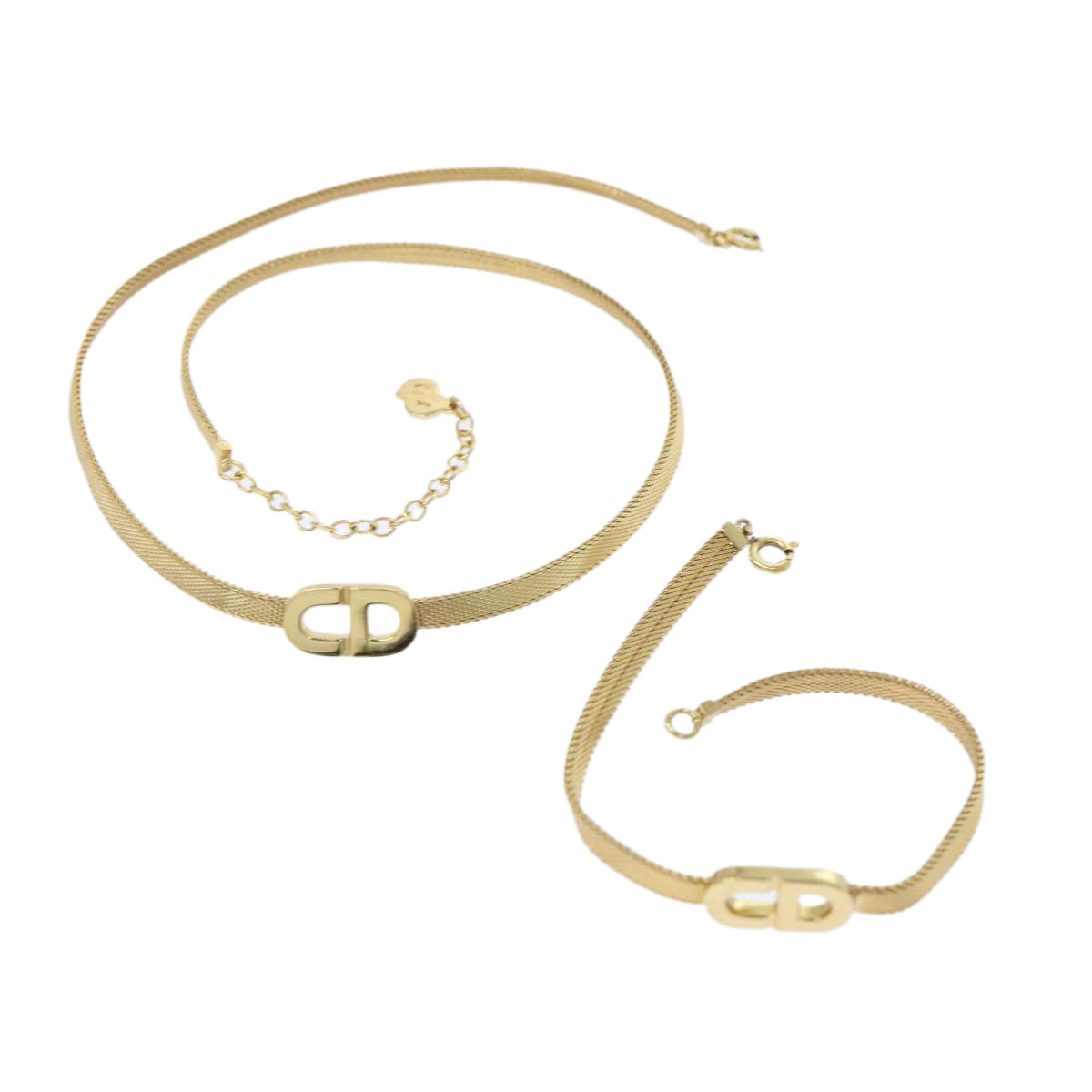 Christian Dior Bracelet Necklace 2Set Gold Tone Auth am4858