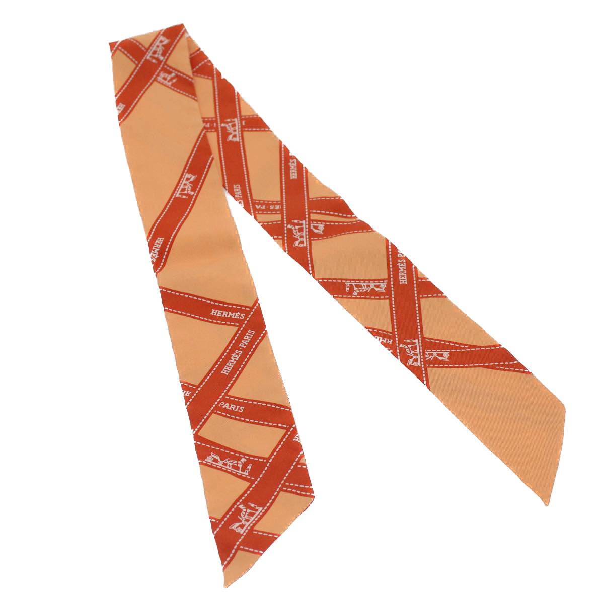 HERMES Twilly Scarf Silk Orange Auth am4865