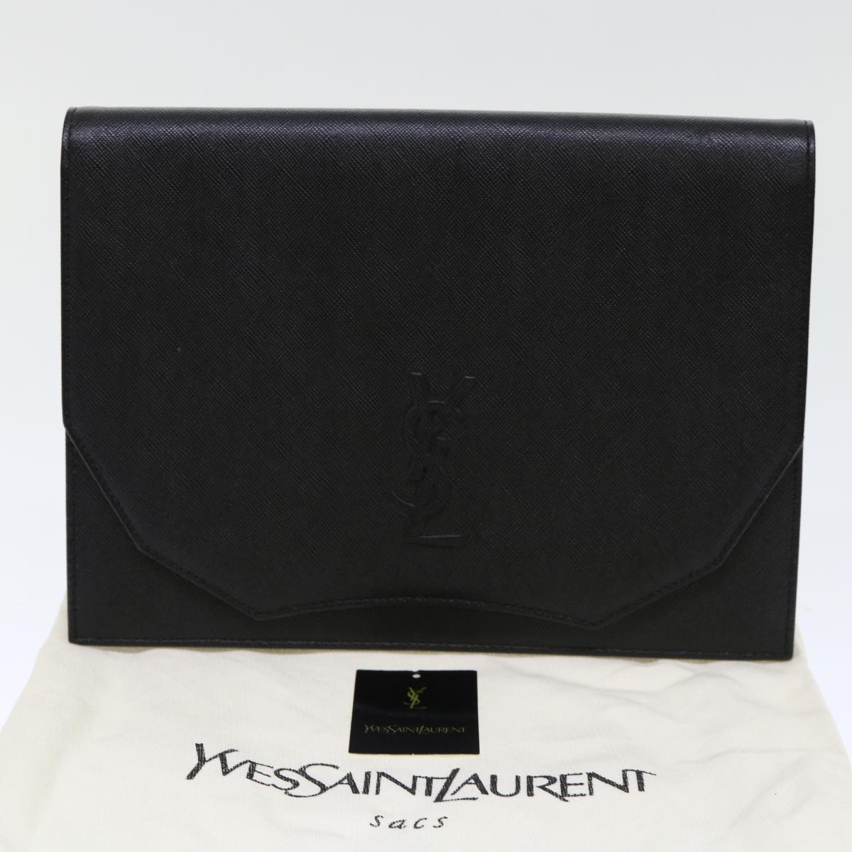 SAINT LAURENT Clutch Bag Leather Black Auth am4881