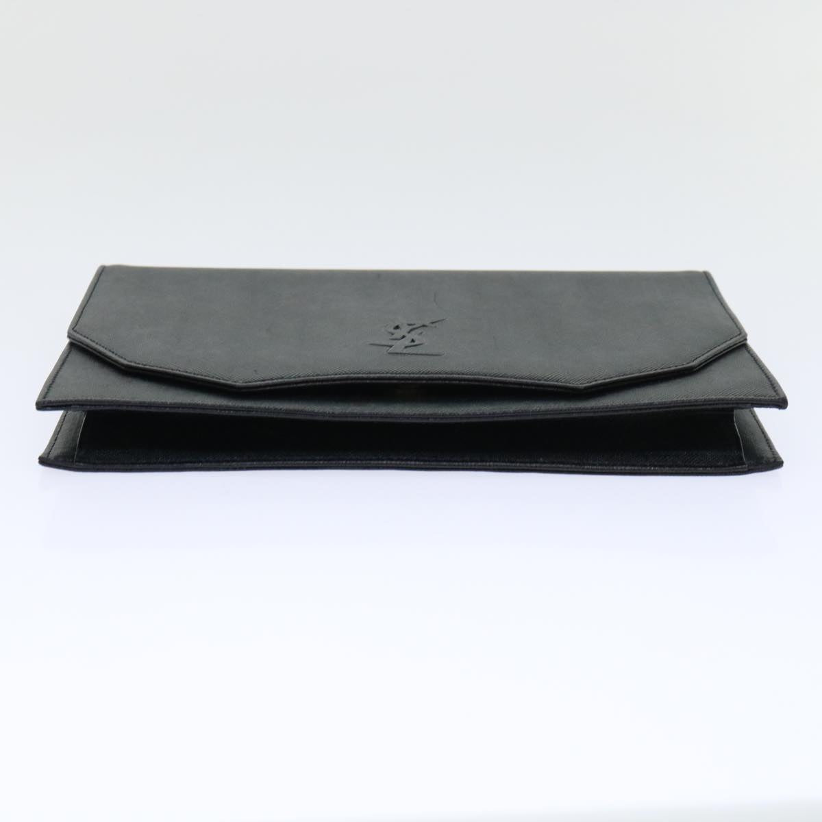 SAINT LAURENT Clutch Bag Leather Black Auth am4881