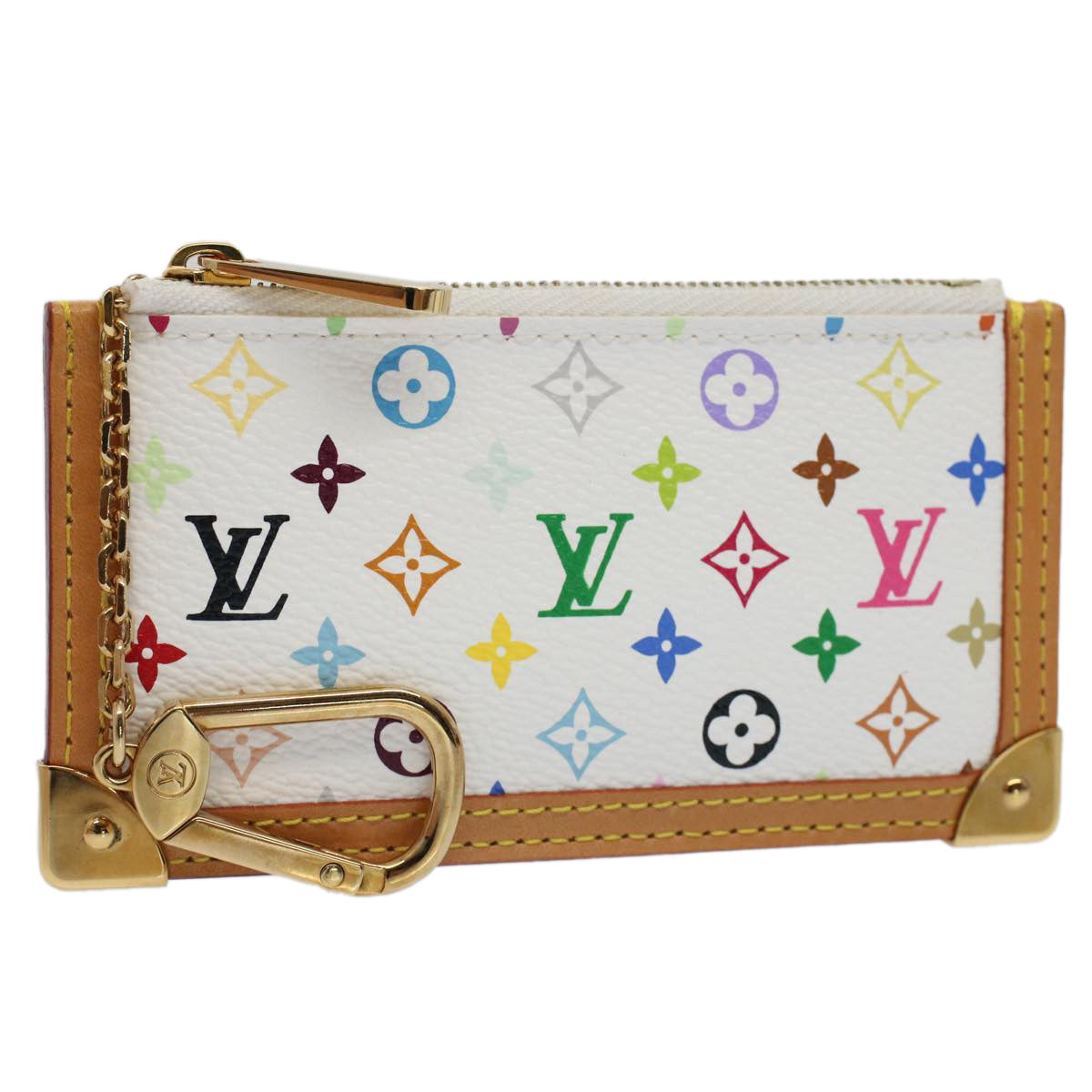 LOUIS VUITTON Monogram Multicolor Pochette Cles Purse White M92655 Auth am4914