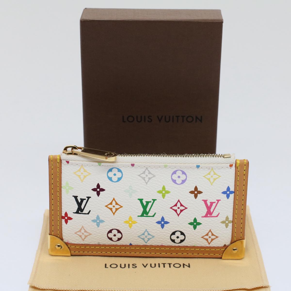 LOUIS VUITTON Monogram Multicolor Pochette Cles Purse White M92655 Auth am4914