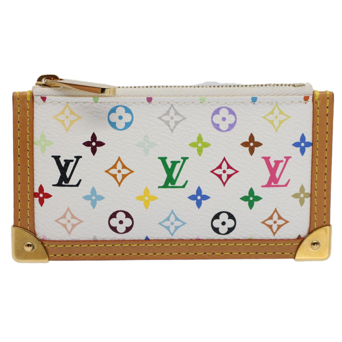 LOUIS VUITTON Monogram Multicolor Pochette Cles Purse White M92655 Auth am4914